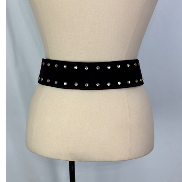 Sandy Duftler Designs Black Velvet Rhinestone Studded Wide Belt Lg 29-34 Waist - Picture 2 of 7